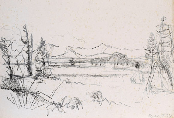 Konrad Sommer: Fohnsee, 1947, Bleistift auf Papier, 22,2 x 32,7 cm 