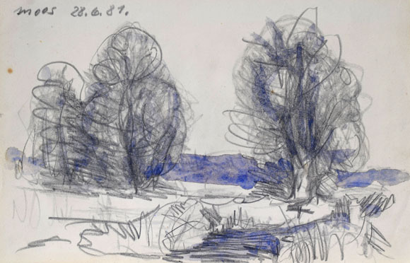 Konrad Sommer: Moos, 28.06.1981, Tusche auf Papier, 13,5 x 24,0 cm 