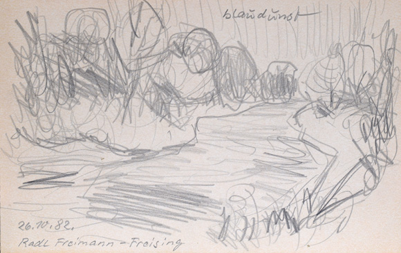 Konrad Sommer: Freimann Freising, 26.10.1982, Bleistift auf Papier, 13,5 x 21,0 cm 