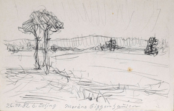 Konrad Sommer: Eching Moräne Giggenhausen, 26.10.1982, Bleistift auf Papier, 13,4 x 21,0 cm