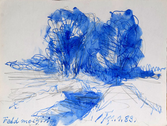 Konrad Sommer: Feldmoching, 1.11.1978, Tinte auf Papier, 11,5 x 15,2 cm