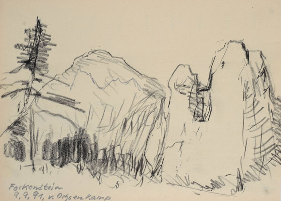 Konrad Sommer:  Fockenstein, 9.09.1991, Kohle auf Papier, 17,0 x 25,0 cm
